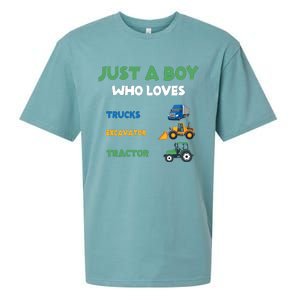 Just A Boy Who Loves Trucks Excavators Tractors Vehicle Sueded Cloud Jersey T-Shirt