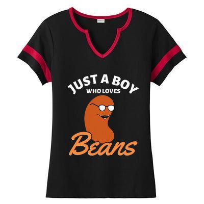 Just A Boy Who Loves Baked Beans Ladies Halftime Notch Neck Tee