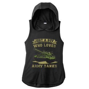 Just A Boy Who Loves Army Tanks Military WW2 Tanks Ladies PosiCharge Tri-Blend Wicking Draft Hoodie Tank