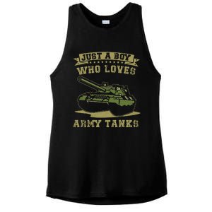 Just A Boy Who Loves Army Tanks Military WW2 Tanks Ladies PosiCharge Tri-Blend Wicking Tank