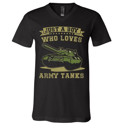 Just A Boy Who Loves Army Tanks Military WW2 Tanks V-Neck T-Shirt