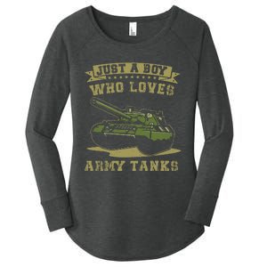 Just A Boy Who Loves Army Tanks Military WW2 Tanks Women's Perfect Tri Tunic Long Sleeve Shirt