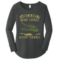 Just A Boy Who Loves Army Tanks Military WW2 Tanks Women's Perfect Tri Tunic Long Sleeve Shirt