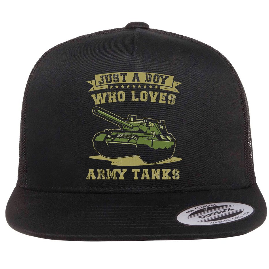 Just A Boy Who Loves Army Tanks Military WW2 Tanks Flat Bill Trucker Hat
