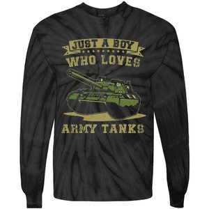 Just A Boy Who Loves Army Tanks Military WW2 Tanks Tie-Dye Long Sleeve Shirt