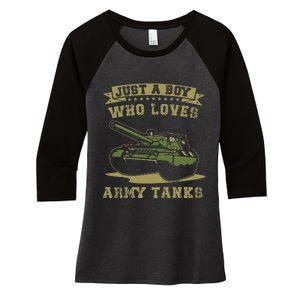 Just A Boy Who Loves Army Tanks Military WW2 Tanks Women's Tri-Blend 3/4-Sleeve Raglan Shirt