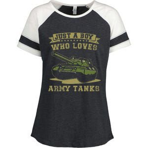 Just A Boy Who Loves Army Tanks Military WW2 Tanks Enza Ladies Jersey Colorblock Tee