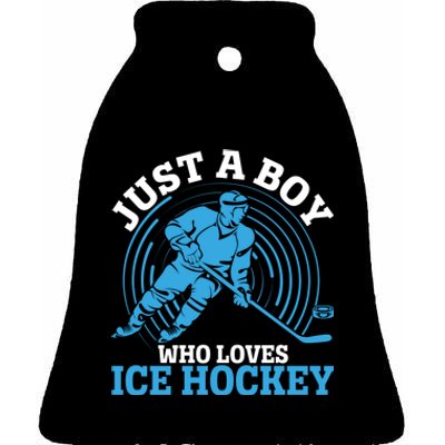 Just A Boy Who Loves Ice Hockey For Hockey Boy Ceramic Bell Ornament