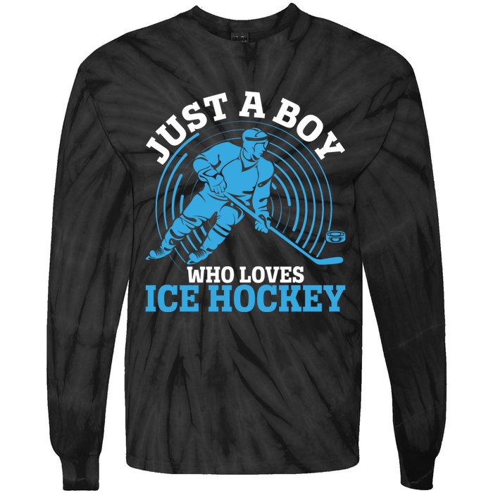 Just A Boy Who Loves Ice Hockey For Hockey Boy Tie-Dye Long Sleeve Shirt