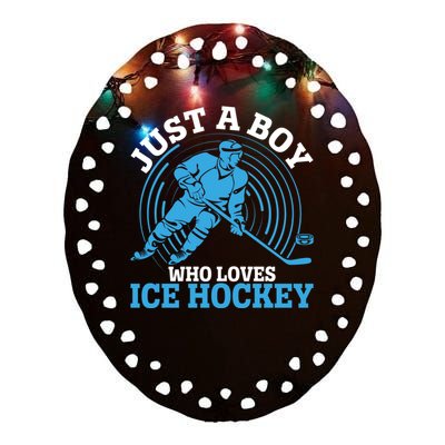 Just A Boy Who Loves Ice Hockey For Hockey Boy Ceramic Oval Ornament