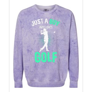 Just A Boy Who Loves Golf Club Golfer Golfing Colorblast Crewneck Sweatshirt