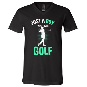 Just A Boy Who Loves Golf Club Golfer Golfing V-Neck T-Shirt