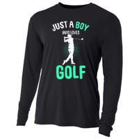 Just A Boy Who Loves Golf Club Golfer Golfing Cooling Performance Long Sleeve Crew