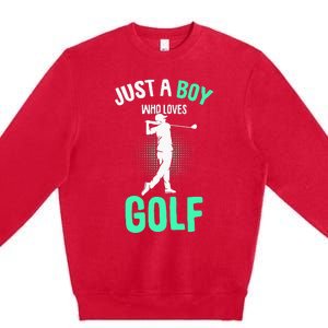 Just A Boy Who Loves Golf Club Golfer Golfing Premium Crewneck Sweatshirt