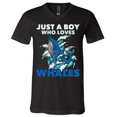 Just A Boy Who Loves Whales Marine Biologist Whale Lover V-Neck T-Shirt