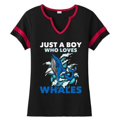 Just A Boy Who Loves Whales Marine Biologist Whale Lover Ladies Halftime Notch Neck Tee