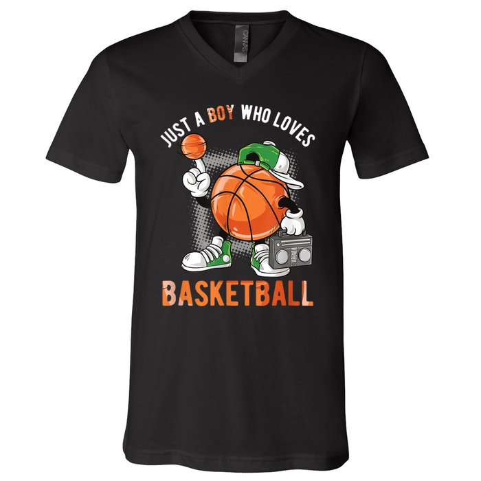 Just A Bo Y Who Loves Basketball V-Neck T-Shirt