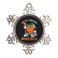 Just A Bo Y Who Loves Basketball Metallic Star Ornament