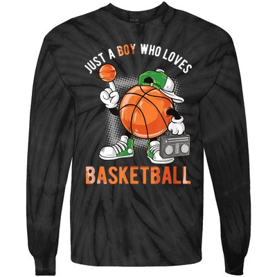 Just A Bo Y Who Loves Basketball Tie-Dye Long Sleeve Shirt