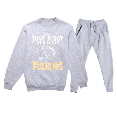 Just A Boy Who Loves Fishing Funny Bass Fish Fisherman Premium Crewneck Sweatsuit Set