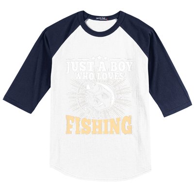 Just A Boy Who Loves Fishing Funny Bass Fish Fisherman Baseball Sleeve Shirt