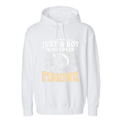 Just A Boy Who Loves Fishing Funny Bass Fish Fisherman Garment-Dyed Fleece Hoodie