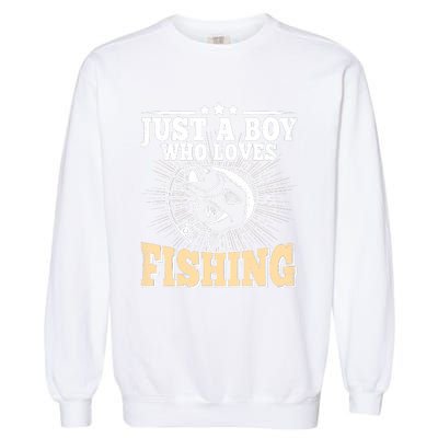 Just A Boy Who Loves Fishing Funny Bass Fish Fisherman Garment-Dyed Sweatshirt