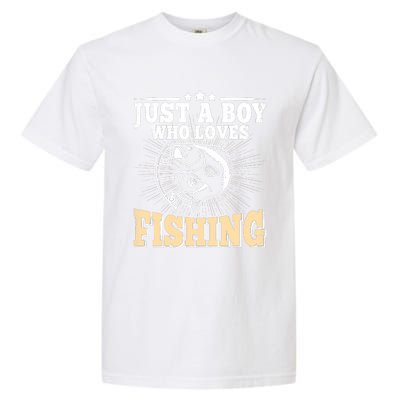 Just A Boy Who Loves Fishing Funny Bass Fish Fisherman Garment-Dyed Heavyweight T-Shirt