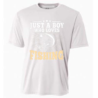 Just A Boy Who Loves Fishing Funny Bass Fish Fisherman Cooling Performance Crew T-Shirt