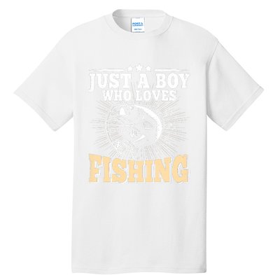 Just A Boy Who Loves Fishing Funny Bass Fish Fisherman Tall T-Shirt