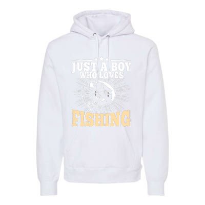 Just A Boy Who Loves Fishing Funny Bass Fish Fisherman Premium Hoodie