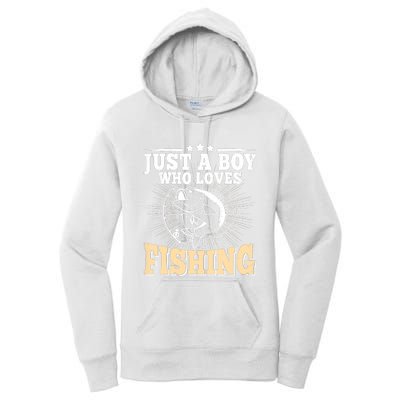 Just A Boy Who Loves Fishing Funny Bass Fish Fisherman Women's Pullover Hoodie