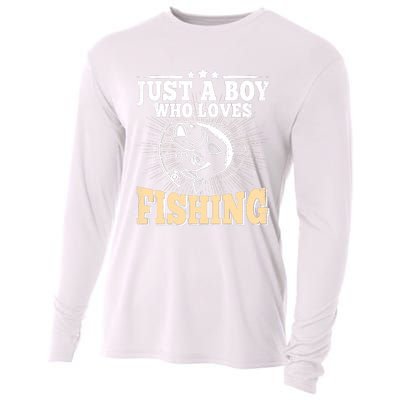 Just A Boy Who Loves Fishing Funny Bass Fish Fisherman Cooling Performance Long Sleeve Crew