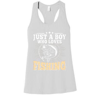 Just A Boy Who Loves Fishing Funny Bass Fish Fisherman Women's Racerback Tank