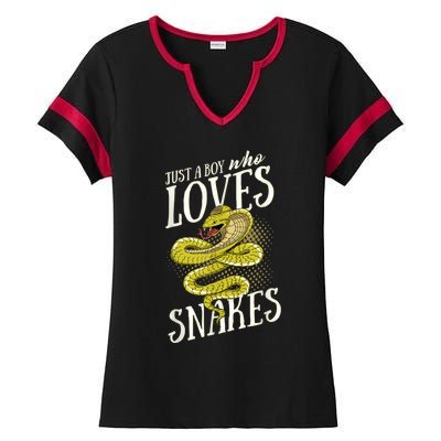 Just A Boy Who Loves Snakes Snake Lover Gift Ladies Halftime Notch Neck Tee