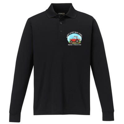 Just A Boy Who Loves Tractors Farming Performance Long Sleeve Polo