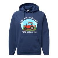 Just A Boy Who Loves Tractors Farming Performance Fleece Hoodie