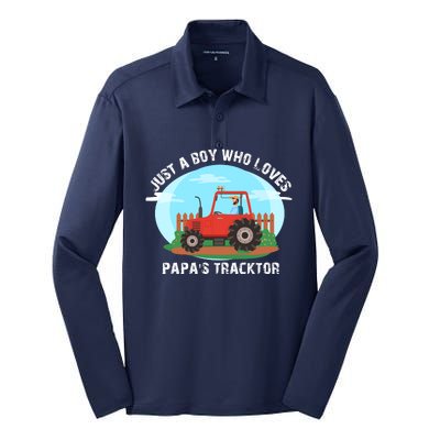 Just A Boy Who Loves Tractors Farming Silk Touch Performance Long Sleeve Polo