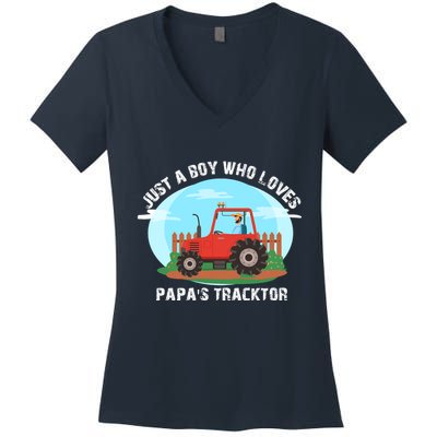 Just A Boy Who Loves Tractors Farming Women's V-Neck T-Shirt