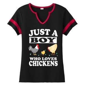 Just A Boy Who Loves Chickens Farm Chicken Gift Ladies Halftime Notch Neck Tee