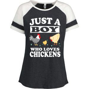 Just A Boy Who Loves Chickens Farm Chicken Gift Enza Ladies Jersey Colorblock Tee