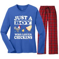 Just A Boy Who Loves Chickens Farm Chicken Gift Women's Long Sleeve Flannel Pajama Set 