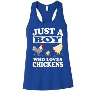 Just A Boy Who Loves Chickens Farm Chicken Gift Women's Racerback Tank