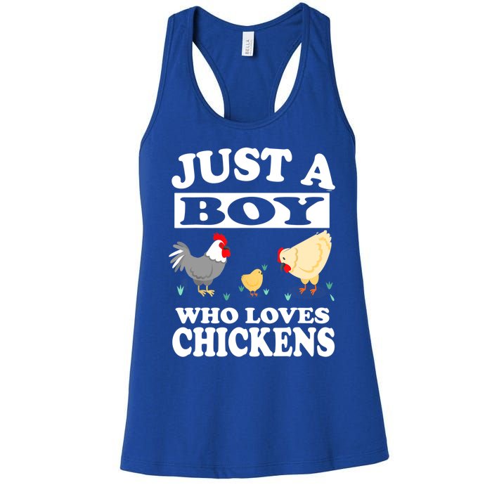 Just A Boy Who Loves Chickens Farm Chicken Gift Women's Racerback Tank