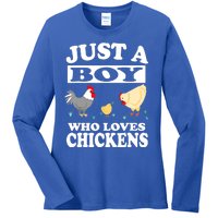 Just A Boy Who Loves Chickens Farm Chicken Gift Ladies Long Sleeve Shirt