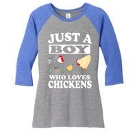 Just A Boy Who Loves Chickens Farm Chicken Gift Women's Tri-Blend 3/4-Sleeve Raglan Shirt