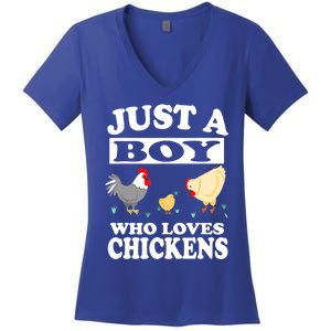 Just A Boy Who Loves Chickens Farm Chicken Gift Women's V-Neck T-Shirt