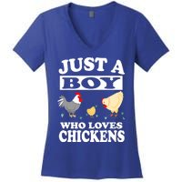 Just A Boy Who Loves Chickens Farm Chicken Gift Women's V-Neck T-Shirt