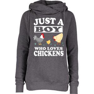 Just A Boy Who Loves Chickens Farm Chicken Gift Womens Funnel Neck Pullover Hood