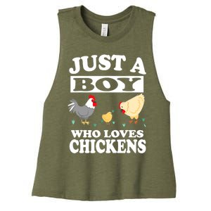 Just A Boy Who Loves Chickens Farm Chicken Gift Women's Racerback Cropped Tank